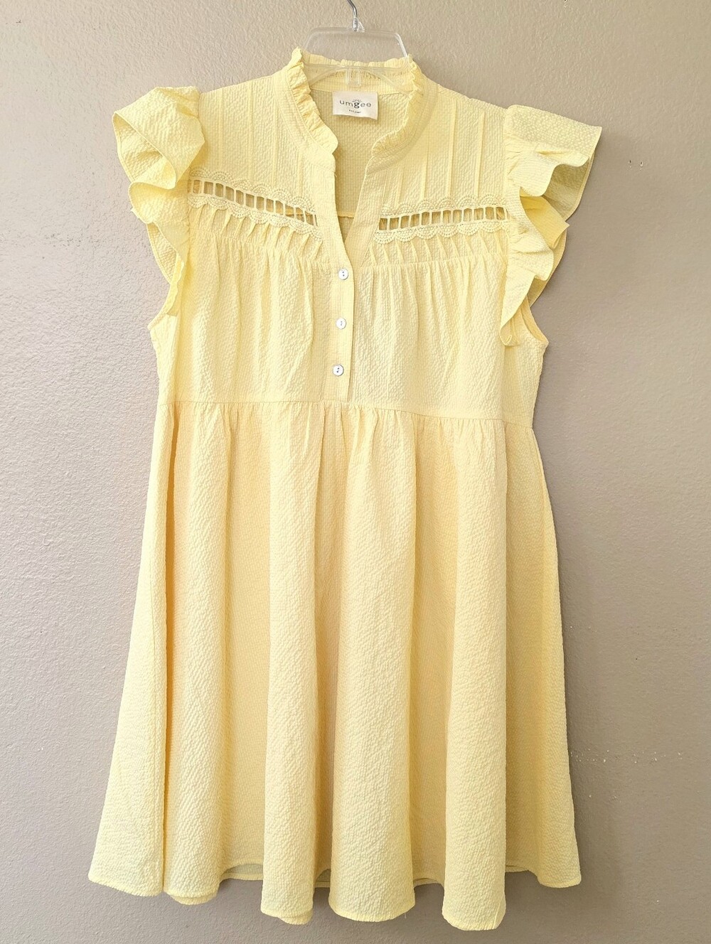 Umgee Womens Pastel Yellow Seersucker Mini Dress Spring Easter Girly